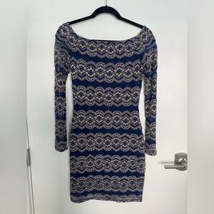 Gianna Bini Navy and Gold Long Sleeve Dress
